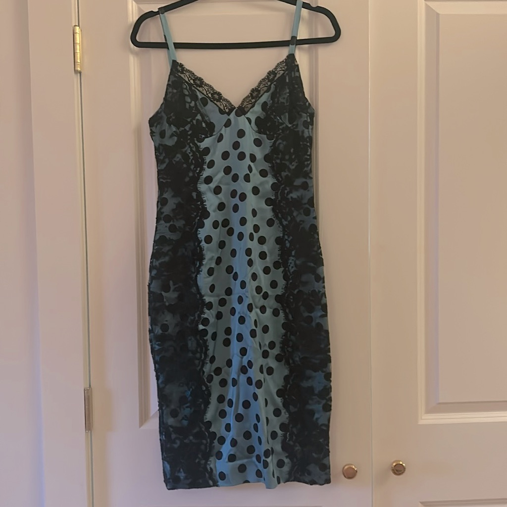 Dolce And Gabbana Silk And Lace Polkadot Slip Dress Size 40